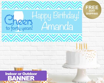 Cheers to Fourty Banner | Happy 40th Birthday Personalize Banners | 40th Birthday Banner | Printed Vinyl Banner | Happy Birthday Banner