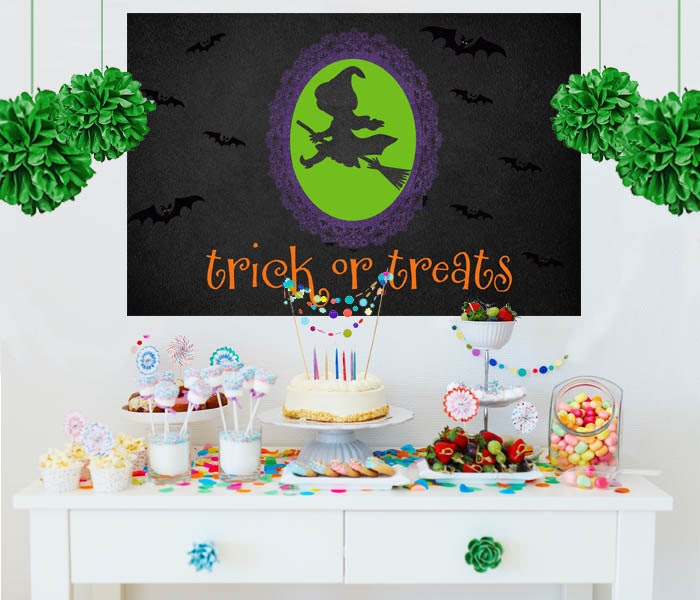 Halloween Personalized Backdrop Little Witch Cake Table Backdrop
