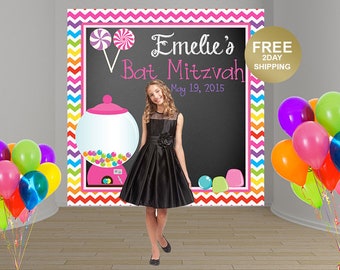 Candy Land Personalized Photo Backdrop | Bat Mitzvah Party Backdrop | Sweet 16th Photo Backdrop | Custom Backdrop | 13th Birthday Backdrop