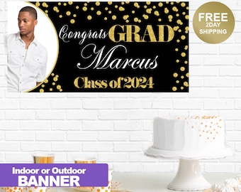 Class of 2024 Graduation Photo Banner | Congrats Grad Personalized Party Banner | School Colors Graduation Banner | Graduation Banner