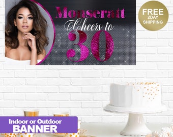 Cheers to 30 Photo Banner | Custom Party Banner | 30th Birthday Banner | 21st Birthday Banner | Printed Vinyl Banner | Birthday Banner