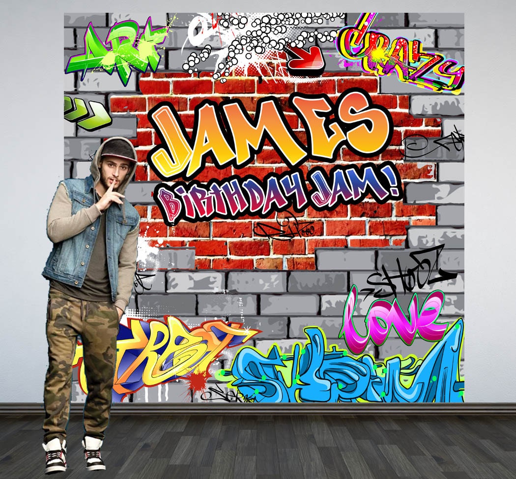 Graffiti Brick Party Personalized Photo Backdrop 90's Photo Backdrop