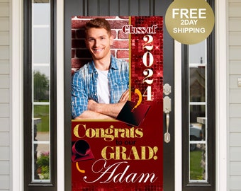 Grad Door Banner | Honk for our Grad Banner | Graduation Door Banner | Class of 2024 Door Banner | Grad Photo Yard Banner | Red and Gold