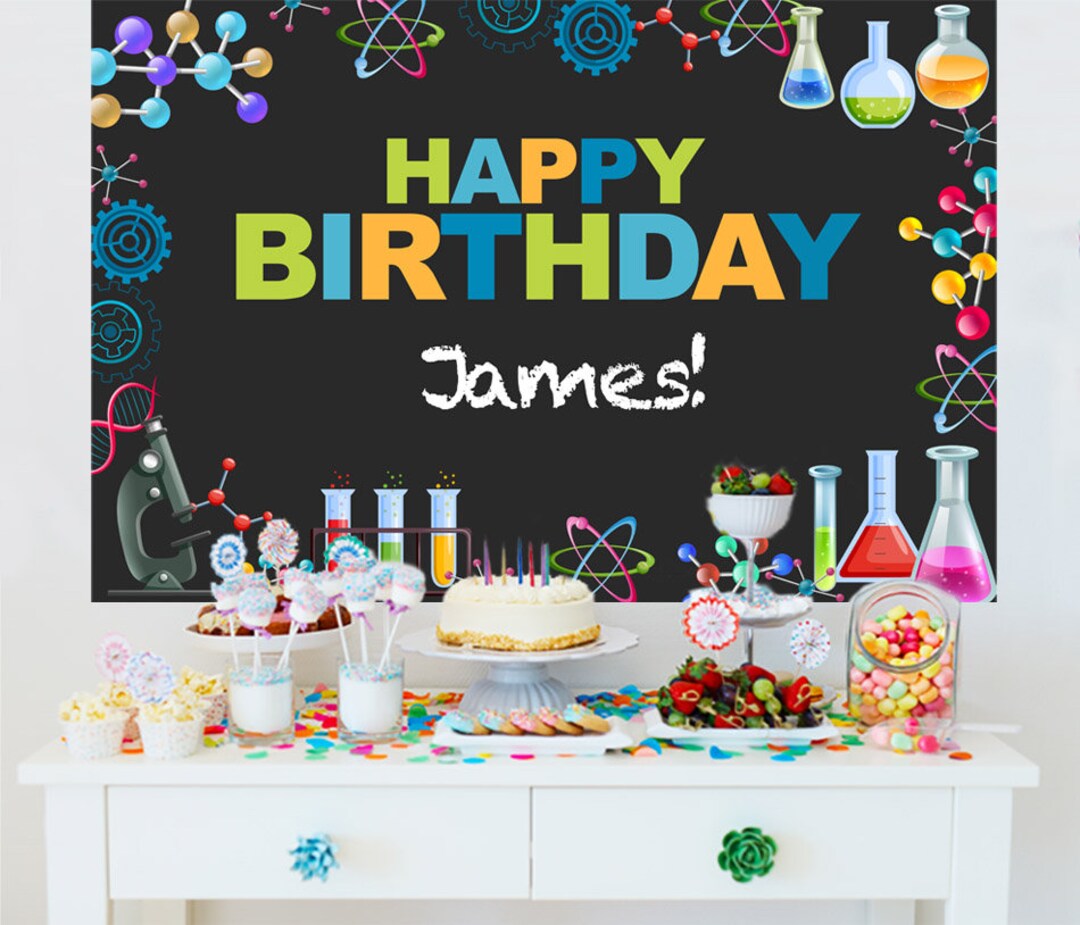 Science Party Personalized Backdrop - Scientist Cake Table Backdrop ...