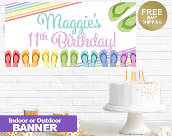 Happy Birthday Banner | Summer Birthday Banner | Flip Flop Birthday Banner | Party Banner | Vinyl Banner | Custom Banner