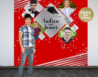 Graduation Photo Backdrop | Personalized Photo Backdrop | Class of 2023 Photo Backdrop | Congrats Grad Photo Backdrop | Silver and Red