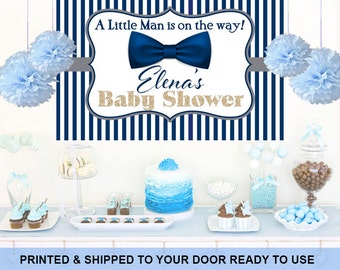 Little Man Personalized Backdrop, Baby Shower Photo Backdrop, Blue Bow Tie Backdrop, Birthday Backdrop, Printed Backdrop, Bow Tie