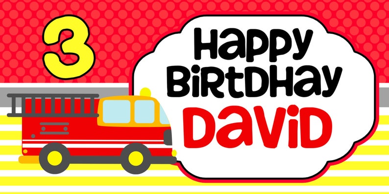 Custom Banner Custom Banner Fire Truck Happy Birthday Banner  ~ Personalized Firefighter Party Banners Happy Birthday Personalized Banner