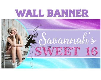 Ballerina Splash Birthday Banner  ~ Sweet 16 Watercolor Birthday Personalized Party Banners - Large Photo Birthday Banner, Custom Banner