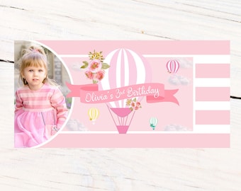 First Birthday Hot Air Balloon Banner ~ Personalized Party Banners - Photo First Birthday Banner - Custom Banner - Up up and Away Banner