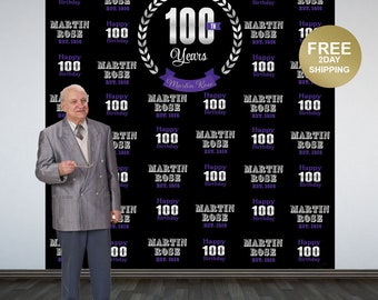 100 Celebration Personalize Photo Backdrop | Birthday Milestone Photo Backdrop | Anniversary Large Photo Backdrop | Business Celebration