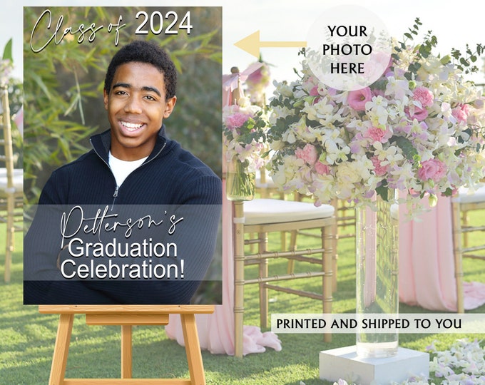Featured listing image: Class of 2024 Graduation Photo Welcome Sign | Grad Party Welcome Sign | Foam Board Sign | Graduation Party Sign, Minimalist Grad Sign