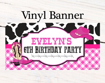 Western Cowgirl Birthday Banner  ~ Personalized Pink Cowgirl Party Banners - Girls Birthday Banner, Custom Personalized Banner