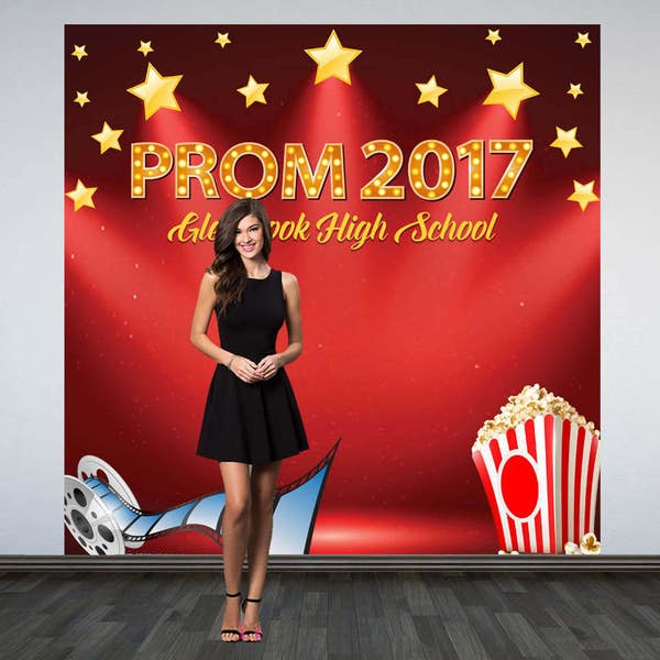 Prom Personalized Photo Backdrop - Movie Theme Birthday Photo Backdrop - Hollywood Photo Booth Backdrop, Prom 2017 Photo Backdrop, Printed