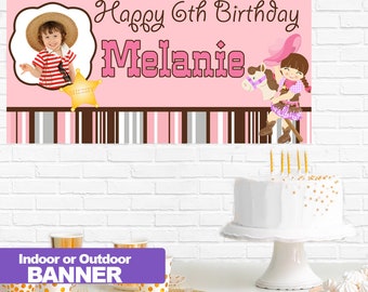 Cowgirl Birthday Party Banner ~ Personalized Party Banners - Custom Photo Girls Birthday Banner, Western Banner, Kids Birthday Banners