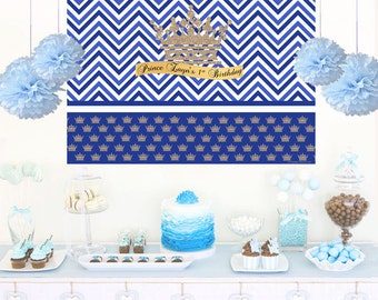 Litte Prince Personalized Backdrop, Birthday Cake Table Backdrop- Welcome Prince, Gold Crown Backdrop, Royal Blue Prince, Prince Backdrop