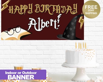 Happy Birthday Banner| Wizard Birthday Banner |Personalized Birthday Banner | Birthday Banner | Custom Banner | Indoor or Outdoor Banner