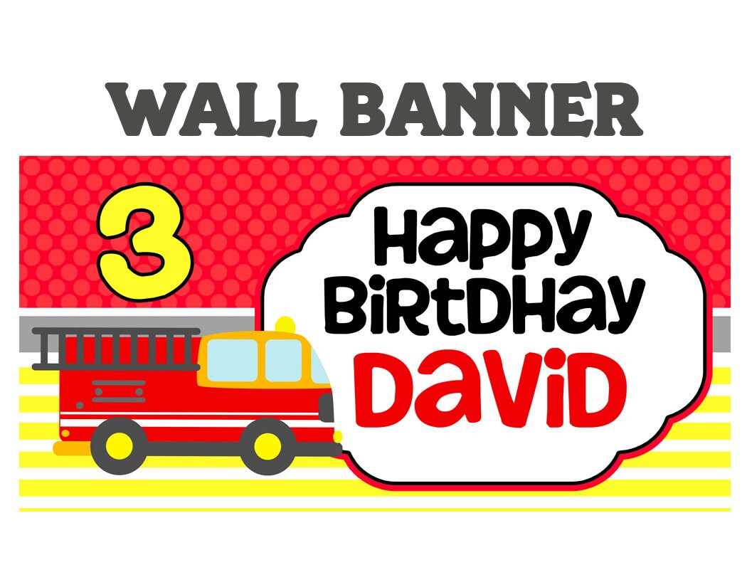 Custom Banner Custom Banner Fire Truck Happy Birthday Banner  ~ Personalized Firefighter Party Banners Happy Birthday Personalized Banner
