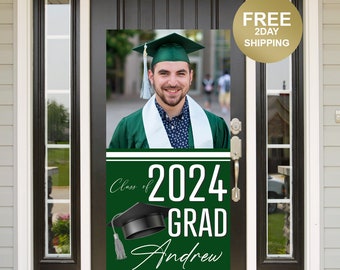 Grad Door Banner | Graduation Banner | Graduation Door Banner | Class of 2024 | Grad Photo Yard Banner | Green and Silver Grad Banner