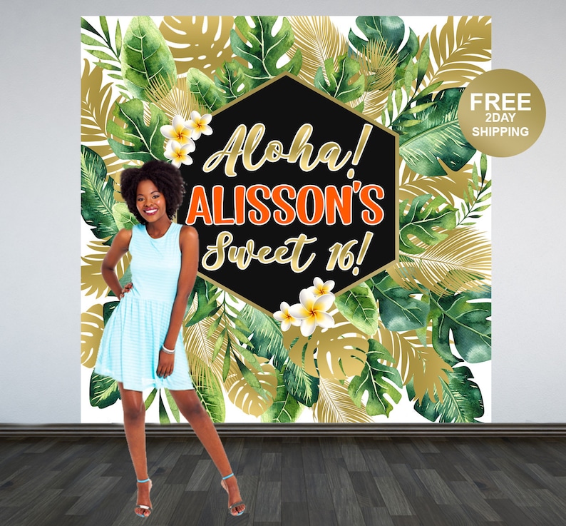 Summer Photo Backdrop Green Floral Backdrop Aloha Party Personalized Photo Backdrop Printed Backdrop Tropical Birthday Backdrop