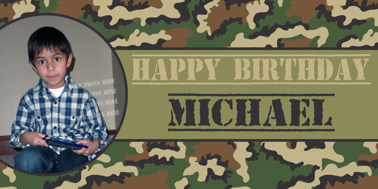 Camouflage Personalized Banner Photo Large Banners Camo Birthday Party Banner Military Printed Vinyl Banner Custom Party Banner