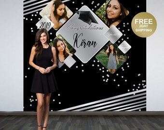 Graduation Photo Backdrop | Personalized Photo Backdrop | Class of 2023 Photo Backdrop | Congrats Grad Photo Backdrop | Silver and Black