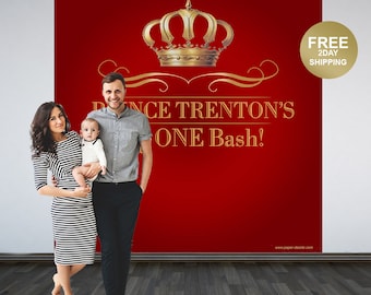 Royal Prince Birthday Personalized Photo Backdrop | First Birthday Photo Backdrop | Photo Booth Backdrop | Red Royal Baby Shower Backdrop