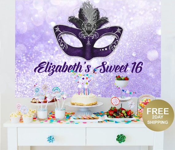 Masquerade Mask Personalized Party Backdrop Birthday Cake Etsy