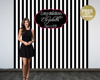 Black and White Stripes Graduation Backdrop | Class of 2023 Photo Backdrop | Grad Photo Booth Backdrop | Graduation Photo Backdrop