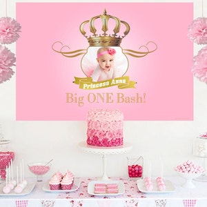 Royal Princess Photo Personalized Backdrop, Birthday Cake Table Backdrop, 1st Birthday Princess, Royal Baby Shower, Princess Backdrop image 1