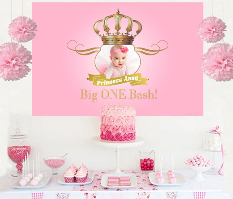 Royal Princess Photo Personalized Backdrop, Birthday Cake Table Backdrop, 1st Birthday Princess, Royal Baby Shower, Princess Backdrop image 1