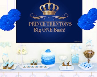 Royal Prince Personalized Backdrop - Birthday Cake Table Backdrop- Gold Crown Backdrop, Royal First Birthday, Royal Baby Shower Backdrop