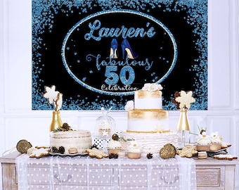 50th Birthday Personalized Party Backdrop - Birthday Photo Backdrop - Fabulous 50 Backdrop, Printed Backdrop, Birthday Backdrop - High Heels