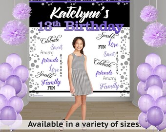 Radiant Birthday Party Personalized Photo Backdrop - Birthday Photo Backdrop- 13th Birthday Photo Backdrop- Printed Vinyl Backdrop