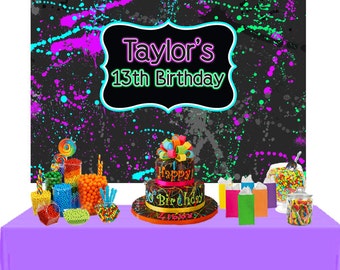 Neon Party Personalized Backdrop - Birthday Photo Backdrop - 13th Birthday Backdrop, Glow Party Backdrop, Birthday Backdrop, Printed