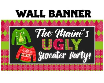 Ugly Sweater Party Photo Banner, Christmas Ugly Sweater Personalized Banner, Holiday Party Banner, Vinyl Printed Banner, Ugly Sweater Banner