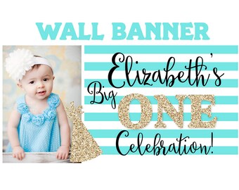 Big One Sparkle Birthday Banner ~ Personalized Party Banners Photo First Birthday Banner, Printed Banner, Birthday Celebration Banner