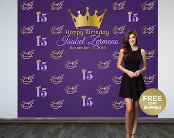 Quinceanera Step and Repeat Personalized Photo Backdrop -Sweet 16 Photo Backdrop- Royal Princess Photo Backdrop, Custom Backdrop