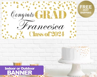 Class of 2024 Graduation Photo Banner ~ Congrats Grad Personalized Party Banners -School Colors Graduation, Grad Banner White and Gold