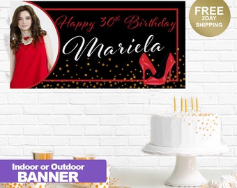 Happy Birthday Banner | Birthday Banner | Photo Birthday Banner | High Heels Birthday Banner | 30th Birthday Banner | Custom Banner