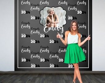 Graduation Personalized Photo Backdrop, Chalkboard Grad Photo Backdrop, Class of 2024 Photo Backdrop, Photo Booth Backdrop, Congrats Grad