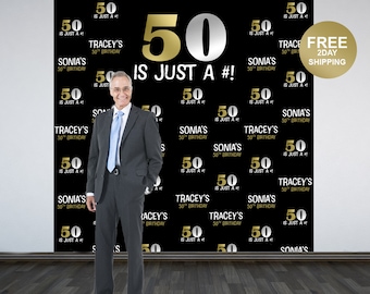 50th Birthday Personalized Photo Backdrop | BIG 50 Photo Backdrop | Birthday Photo Backdrop | Step and Repeat Backdrop | Gold and Silver