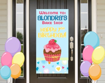 Cupcake Birthday Door Banner  ~ Personalize Baking Party Girl Party Banner