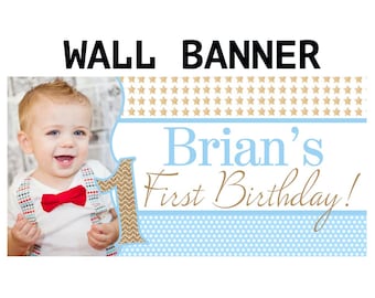 Twinkle Twinkle Little Star Banner, Personalized Party Banners, Photo First Birthday Boy Banner, The big ONE Banner, Printed Birthday Banner