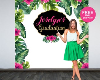 Graduation Photo Backdrop | Personalized Photo Backdrop | Class of 2023 Backdrop | Congrats Grad Photo Backdrop | Tropical Grad Backdrop