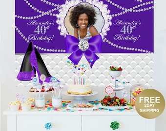 40th Birthday Personalized Backdrop | Birthday Cake Table Backdrop | Birthday Backdrop | Heels Birthday Backdrop | Diamonds Photo Backdrop