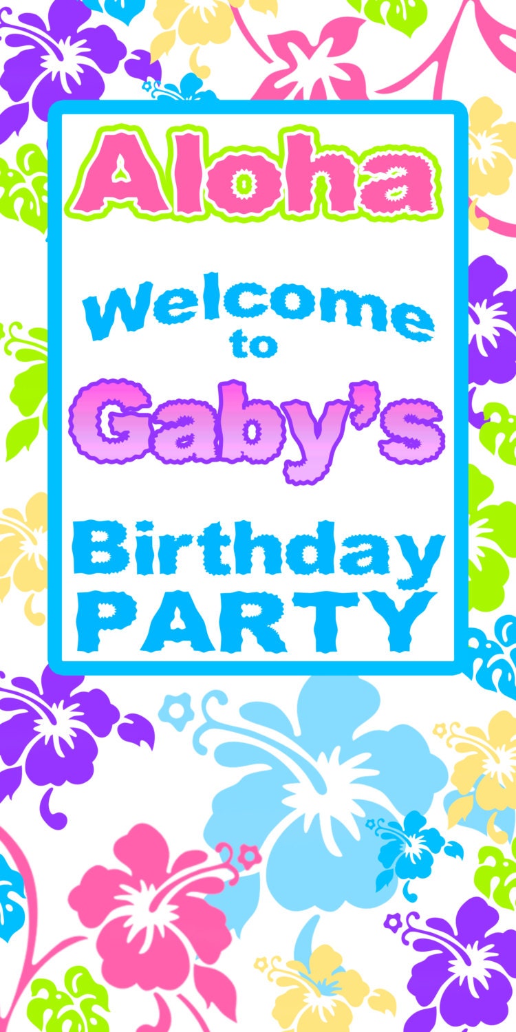 Happy Birthday Door Banner Aloha Luau Personalize Party Banner