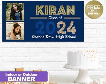 Class of 2024 Graduation Photo Banner ~ Congrats Grad Personalized Party Banners -School Colors Graduation Banner, Golden Scholar Banner