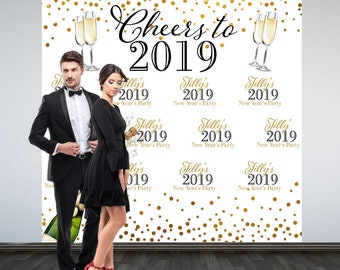 Cheers to a New Year Photo Backdrop -2019 Celebration Photo Backdrop- Holiday Party Photo Backdrop, Happy New Year Party Backdrop, Printed