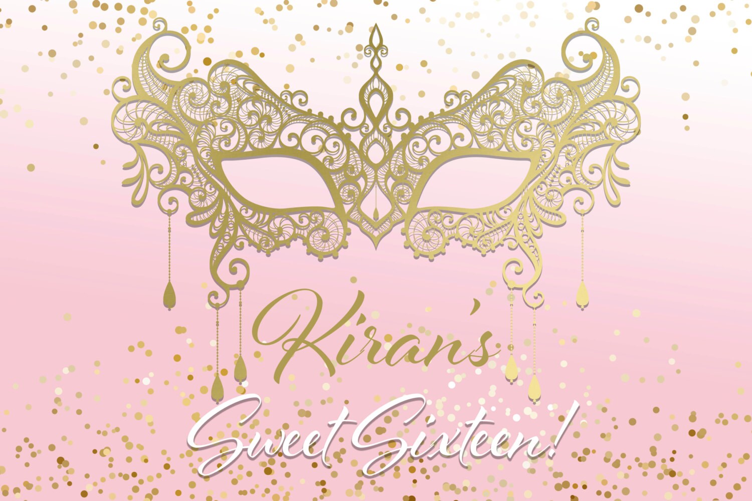 Masquerade Personalized Backdrop Sweet Sixteen Cake Table Backdrop